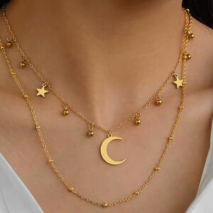 Gold Moon Star Layered Necklace